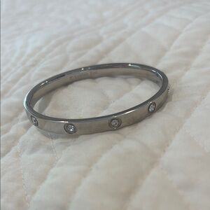 Stainless Steel Bangle Bracelet with Crystal Accents -Multi bezel settings